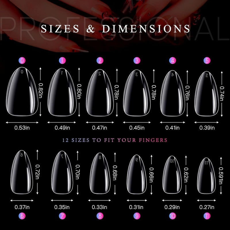 krofaue Almond Nails Tips - 240Pcs Clear Fake Tips 12 Sizes Soft Gel False Nails Full Cover Press on Nails Almond for Manicure Salon and Easy DIY Nail Extensions for Women - Image 5