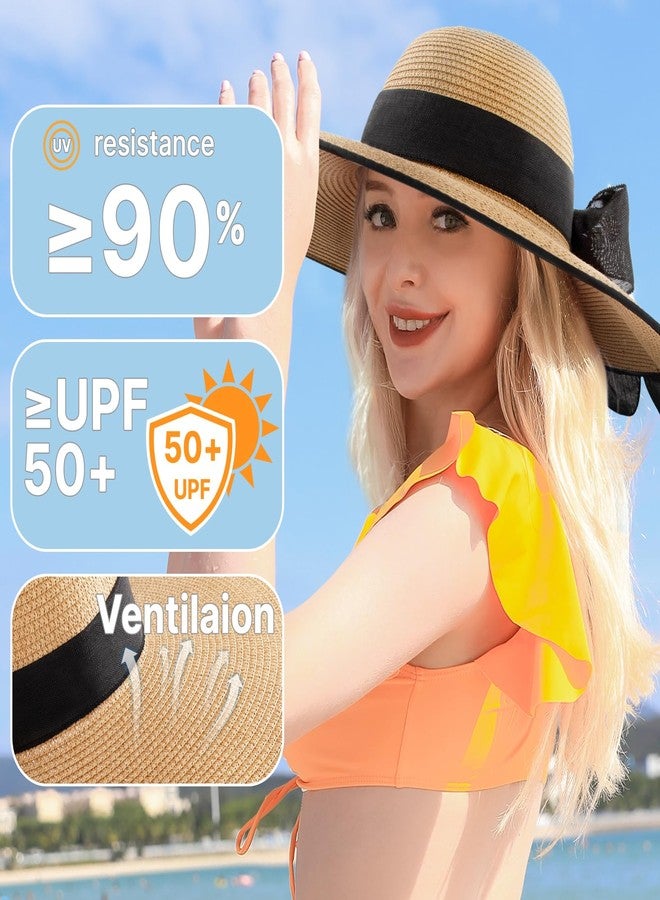 TOBEHIGHER Beach Hats for Women - Beach Hat Womens UPF 50+, Packable Sun Hat Women Roll Up, Wide Brim Straw Hat for Women, Khaki - Image 2