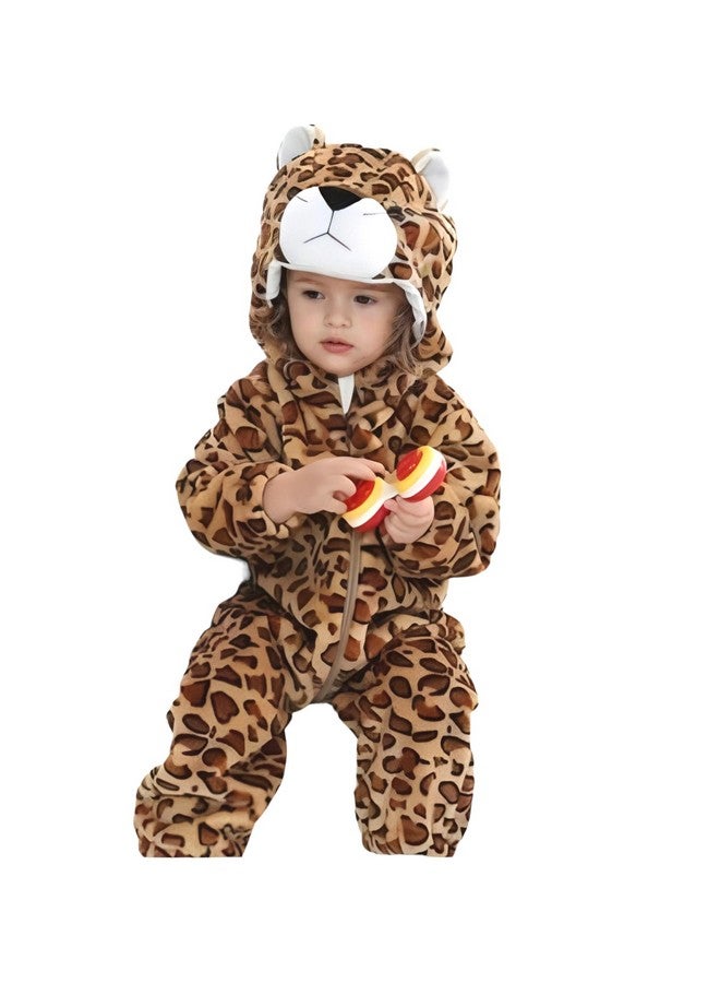 براندون جمبسوت من الفلانيل للأطفال من براندون للجنسين، ملابس تنكرية على شكل باندا، ملابس شتوية بغطاء رأس (طبعات جلد النمر، من 6 إلى 9 أشهر) - Image 2