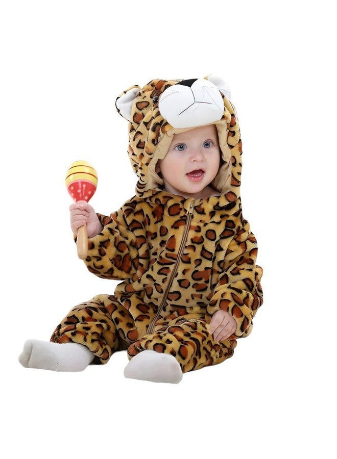 براندون جمبسوت من الفلانيل للأطفال من براندون للجنسين، ملابس تنكرية على شكل باندا، ملابس شتوية بغطاء رأس (طبعات جلد النمر، من 6 إلى 9 أشهر) - Image 1