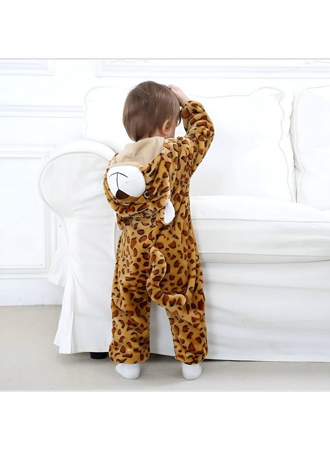 براندون جمبسوت من الفلانيل للأطفال من براندون للجنسين، ملابس تنكرية على شكل باندا، ملابس شتوية بغطاء رأس (طبعات جلد النمر، من 6 إلى 9 أشهر) - Image 3