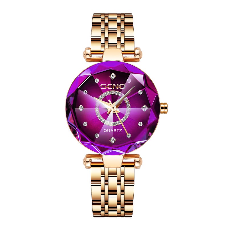 Hot Selling Ocean Heart Quartz Watch for Women with Diamond-Encrusted Steel Band, Waterproof