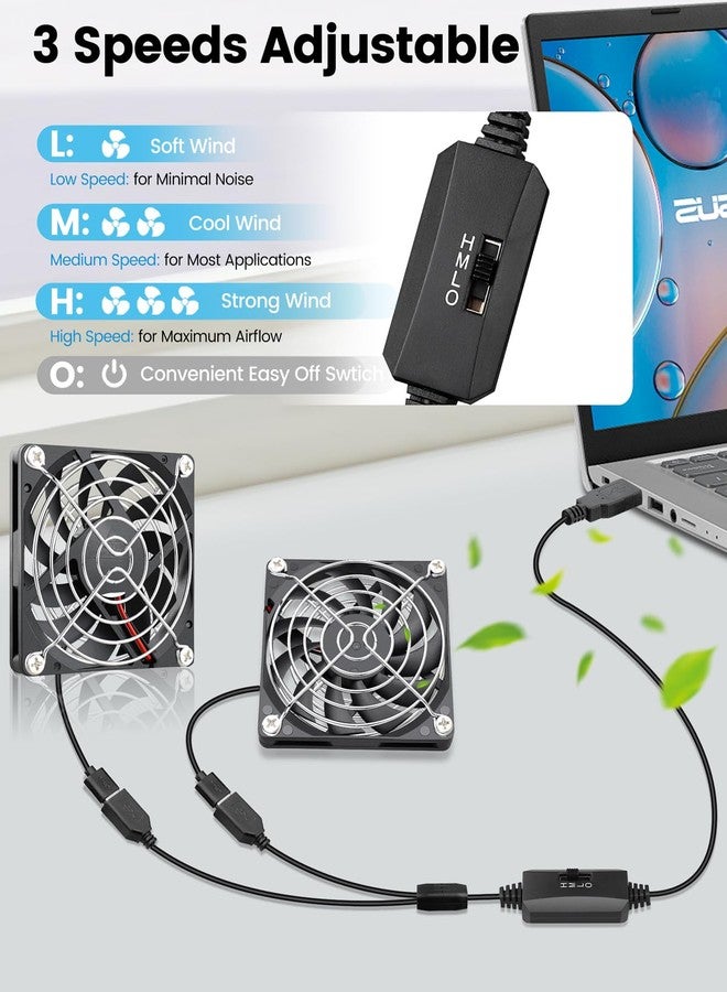 جي دي أس تايم مروحة GDSTIME ثنائية المنافذ USB، مقاس 80 مم × 10 مم، تعمل بجهد 5 فولت، بثلاث سرعات (منخفضة/متوسطة/عالية). - Image 3