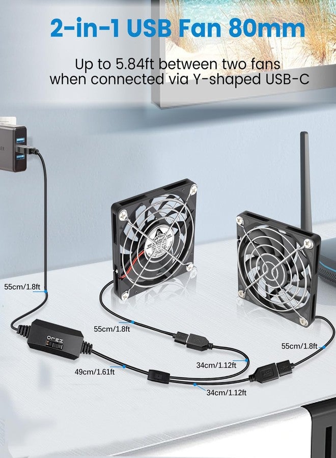 جي دي أس تايم مروحة GDSTIME ثنائية المنافذ USB، مقاس 80 مم × 10 مم، تعمل بجهد 5 فولت، بثلاث سرعات (منخفضة/متوسطة/عالية). - Image 2