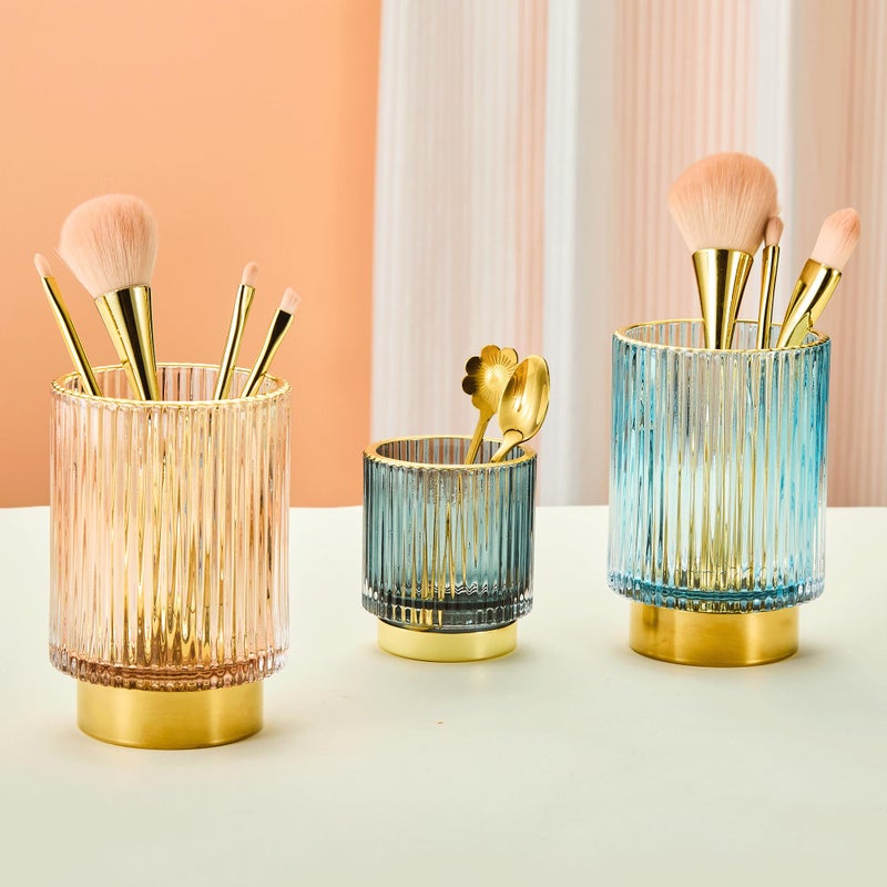 LEICURACE Makeup Brush Holder Organizer,Toothbrush Holders,Desk Pen Pencil Holder,Multifunctional Vintage Glass Brush Cupï¼ˆL/Blue/A3-8-USï¼‰ - Image 5