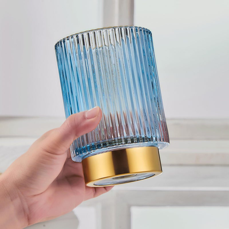 LEICURACE Makeup Brush Holder Organizer,Toothbrush Holders,Desk Pen Pencil Holder,Multifunctional Vintage Glass Brush Cupï¼ˆL/Blue/A3-8-USï¼‰ - Image 4
