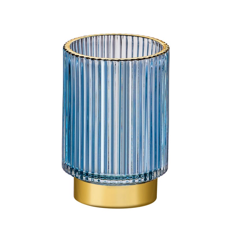 LEICURACE Makeup Brush Holder Organizer,Toothbrush Holders,Desk Pen Pencil Holder,Multifunctional Vintage Glass Brush Cupï¼ˆL/Blue/A3-8-USï¼‰ - Image 1