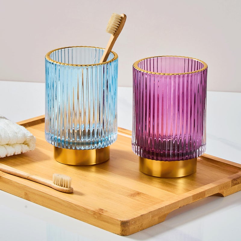 LEICURACE Makeup Brush Holder Organizer,Toothbrush Holders,Desk Pen Pencil Holder,Multifunctional Vintage Glass Brush Cupï¼ˆL/Blue/A3-8-USï¼‰ - Image 2