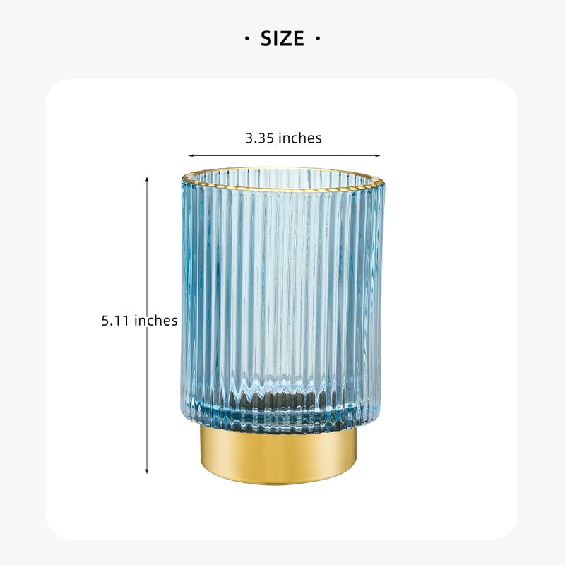 LEICURACE Makeup Brush Holder Organizer,Toothbrush Holders,Desk Pen Pencil Holder,Multifunctional Vintage Glass Brush Cupï¼ˆL/Blue/A3-8-USï¼‰ - Image 3
