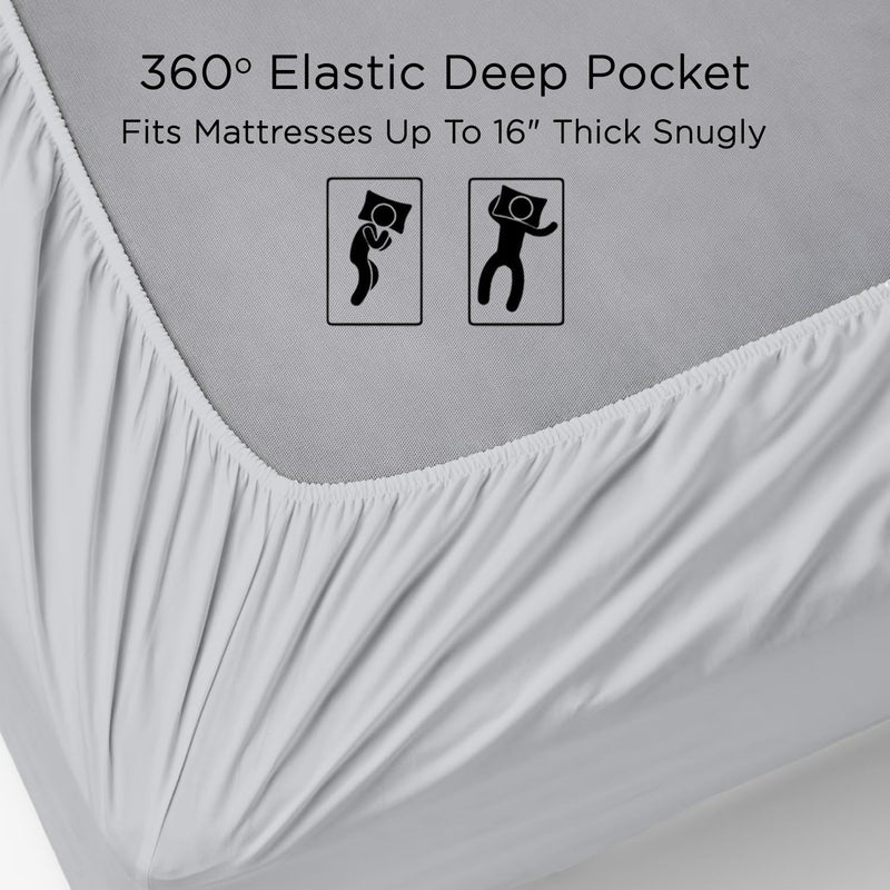 Minor Monkey California King Sheet Sets 100% Egyptian Cotton 1000 Thread Count Light Grey Bed Sheets for Cal King Size Bed 4 Piece Sheet Set Comfy & Cooling Hotel Luxury Bedding Set 16"" Deep Pocket - Image 4