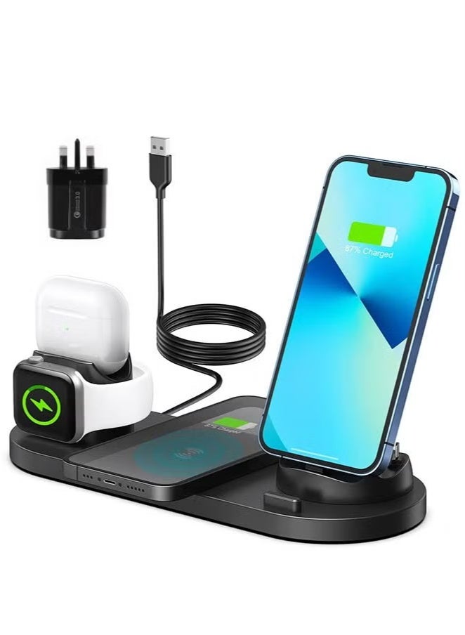 6 in 1 Wireless Charger for Apple Watch/Air Pods Pro/iPhone 14/13/12/11/11pro/11pro Max/X/XS/XR Samsung S20/S10, Charging Dock Station for Other Qi Phones  - Image 1