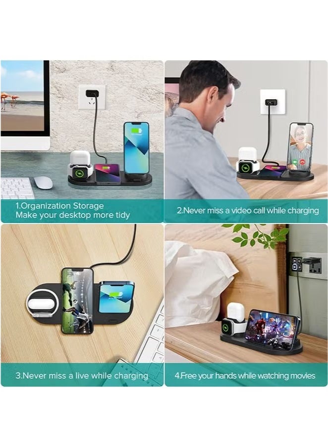 6 in 1 Wireless Charger for Apple Watch/Air Pods Pro/iPhone 14/13/12/11/11pro/11pro Max/X/XS/XR Samsung S20/S10, Charging Dock Station for Other Qi Phones  - Image 5