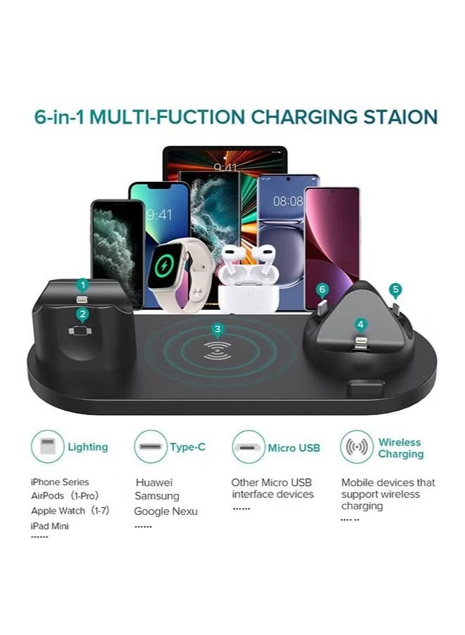6 in 1 Wireless Charger for Apple Watch/Air Pods Pro/iPhone 14/13/12/11/11pro/11pro Max/X/XS/XR Samsung S20/S10, Charging Dock Station for Other Qi Phones  - Image 2