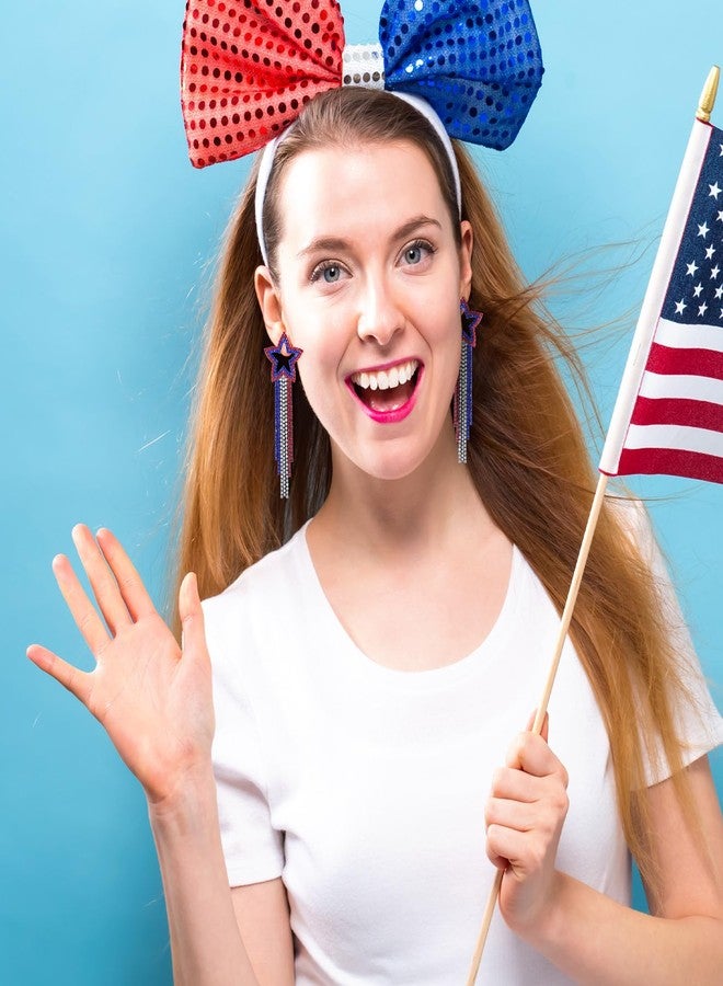 Mintolex 4th of July Star Tassel Earrings Patriotic Rhinestone Dangle Earrings for Women Boho Long Drop Crystal American Flag Jewelry for Independence Day, Hollow Star - Image 2