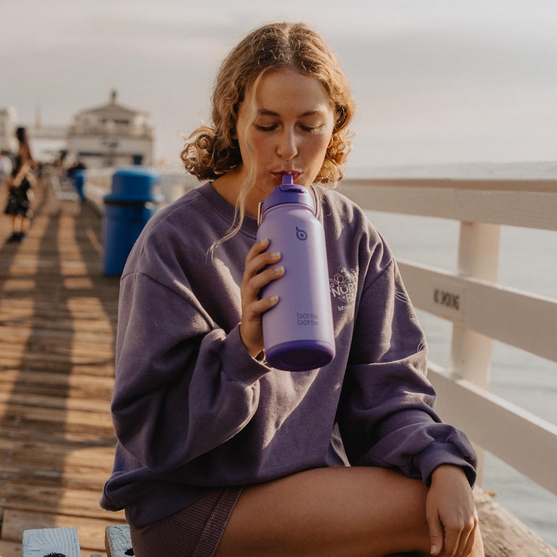 BOTTLE BOTTLE 32 oz Insulated Water Bottle Stainless Steel Sport Water Bottle with Straw Dual-use Lid Design for Gym with Pill Box (dark purple) - Image 2