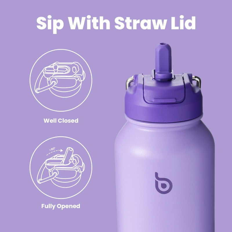 BOTTLE BOTTLE 32 oz Insulated Water Bottle Stainless Steel Sport Water Bottle with Straw Dual-use Lid Design for Gym with Pill Box (dark purple) - Image 3