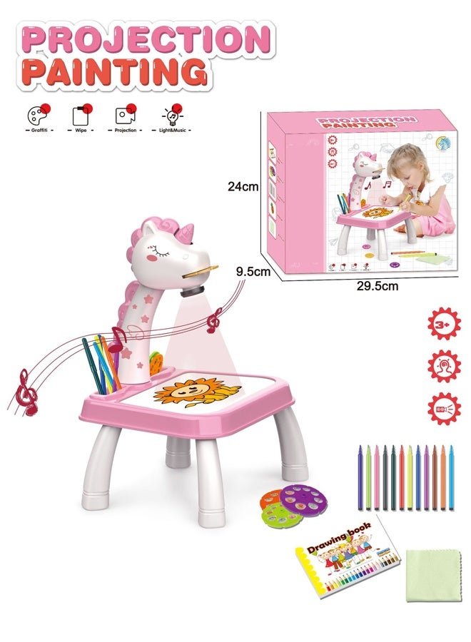 Kids Drawing Projector Kit - Unicorn Themed Art Set with Drawing Board- Includes Color Pens, Crayons, Scrapbook, Sticker- Educational Toy for Ages 3+, Girls & Boys, Birthday Gift, Creative Play & Early Learning - Image 1