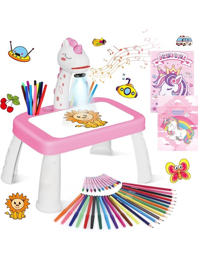 Kids Drawing Projector Kit - Unicorn Themed Art Set with Drawing Board- Includes Color Pens, Crayons, Scrapbook, Sticker- Educational Toy for Ages 3+, Girls & Boys, Birthday Gift, Creative Play & Early Learning - Image 2