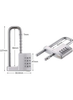 Rubik Padlock with Adjustable Long Shakle, 4 Digits Combination Lock for School Gym Toolbox Closet Wardrobe Gate Bicycle Cabinet Door Handles (1 Pack, Silver)  - Image 5