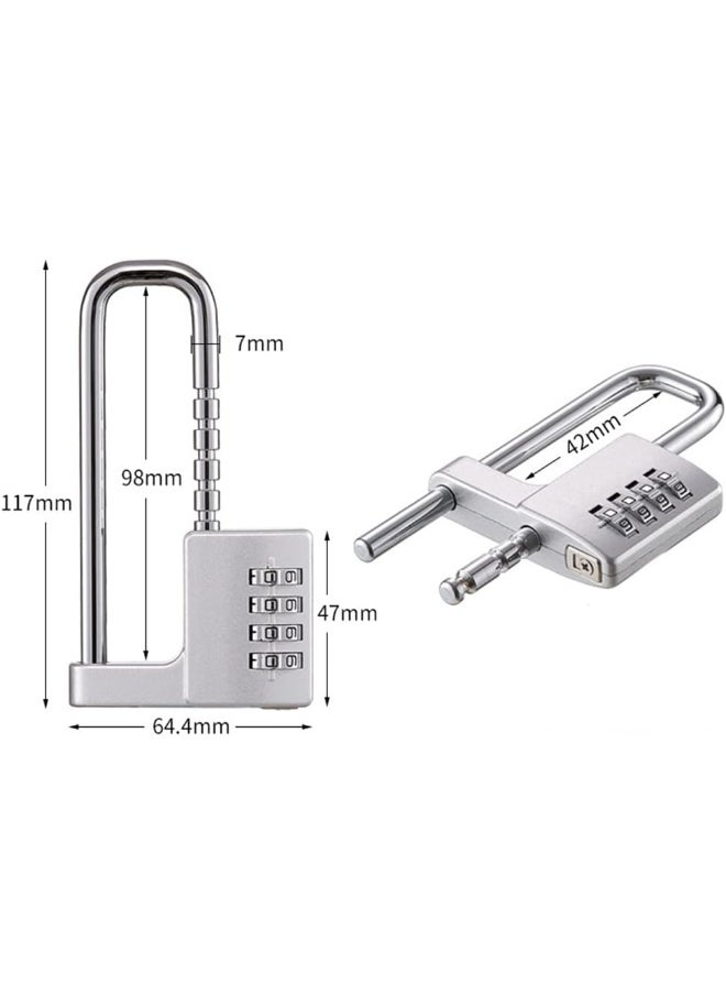Rubik - Padlock with Adjustable Long Shakle, 4 Digits Combination Lock for School Gym Toolbox Closet Wardrobe Gate Bicycle Cabinet Door Handles (1 Pack, Silver) - Image 1