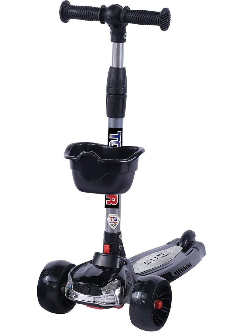 Top Gear Foldable 3-Wheel Kick Scooter for Kids Ages 3-10 | Adjustable Height, Light-Up PU Wheels, Music & Front Basket - Image 1