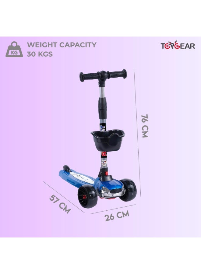Top Gear Foldable 3-Wheel Kick Scooter for Kids Ages 3-10 | Adjustable Height, Light-Up PU Wheels, Music & Front Basket - Image 3