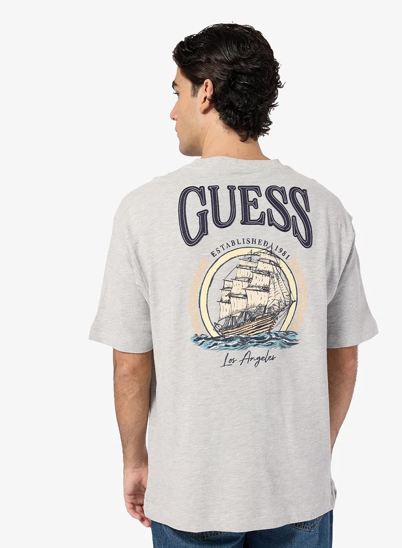 GUESS Crew Neck Short Sleeve Sailing Ship Tee
