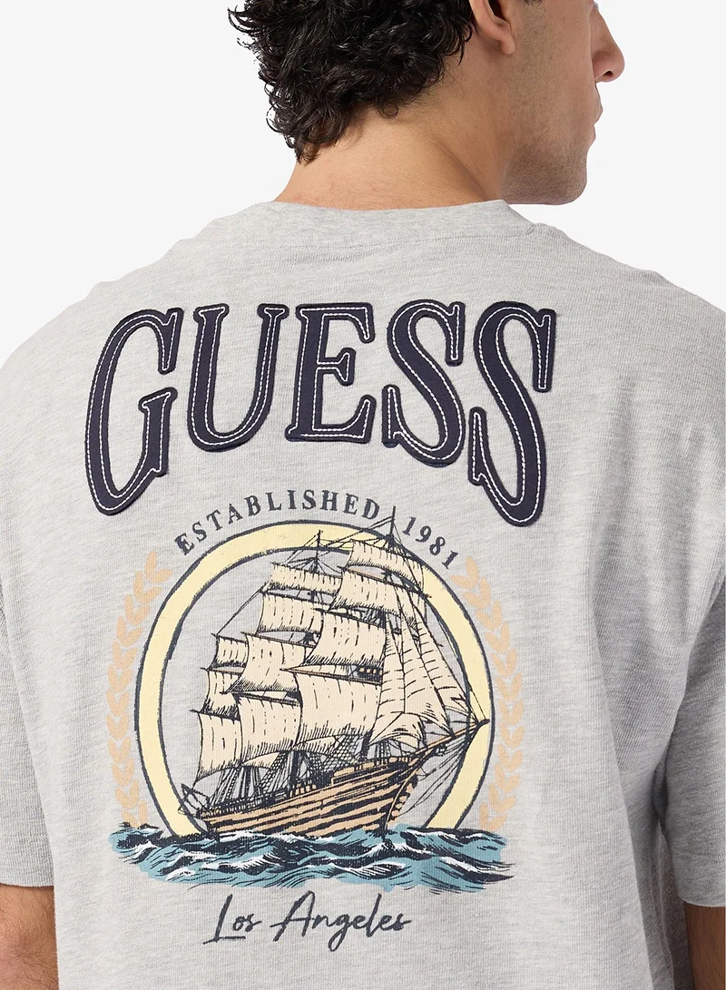 GUESS  Crew Neck Short Sleeve Sailing Ship Tee for Men | Best Price UAE