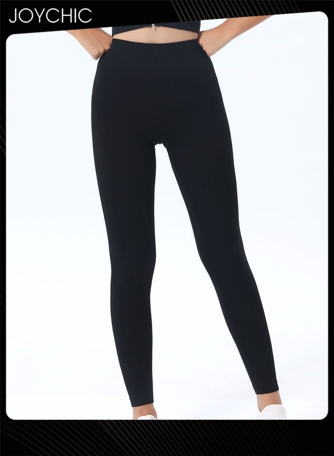 Joychic طقم ملابس رياضية سريع الجفاف وقابل للتنفس للنساء - زي يوغا بدون seams - ليغينغز عالية الخصر - توب قصير - أطقم صالة رياضية باللون الأسود - Image 3