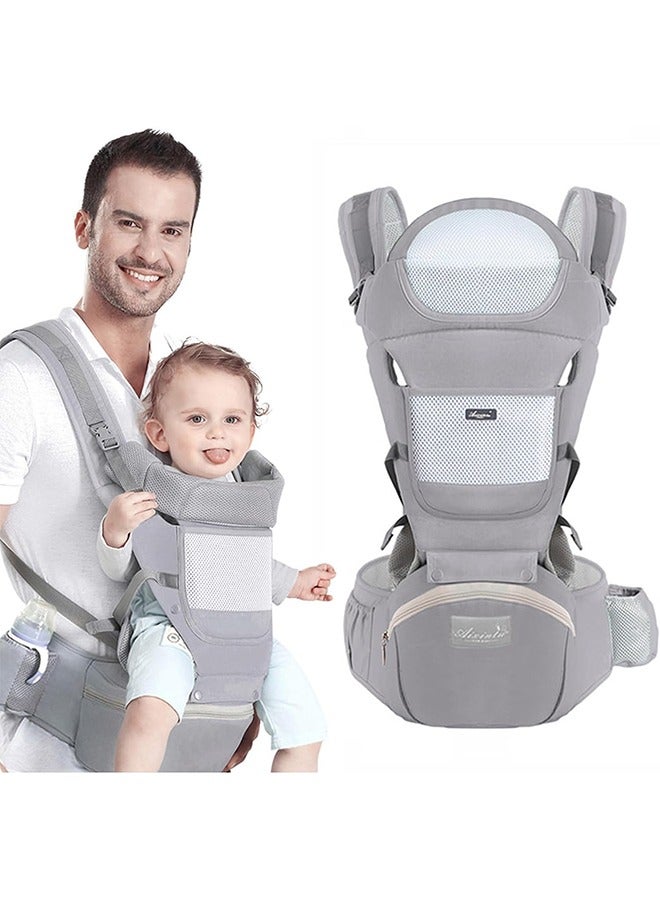 حمالة أطفال متعددة الوظائف من بيونتي، حزام خصر ومقعد الورك، مناسبة للأطفال من عمر 0 إلى 36 شهرًا، وضع حمل 6 في 1، حجم قابل للتعديل، مناسبة جدًا لرحلة التسوق سيرًا على الأقدام (رمادي) - Image 1