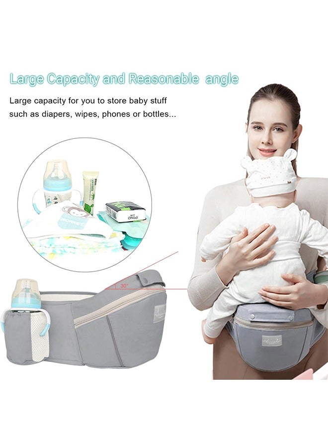 حمالة أطفال متعددة الوظائف من بيونتي، حزام خصر ومقعد الورك، مناسبة للأطفال من عمر 0 إلى 36 شهرًا، وضع حمل 6 في 1، حجم قابل للتعديل، مناسبة جدًا لرحلة التسوق سيرًا على الأقدام (رمادي) - Image 4