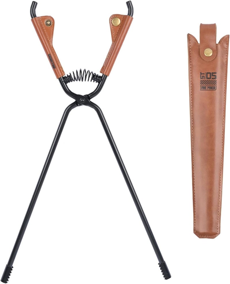إسكدنيا Fireplace Tongs Log Claw Tongs with Faux Leather Handle Cover Log Grabber Clamp Tool for Indoor  Outdoor Camping Campfire Fireplace Fire Pit(Black) - Image 1