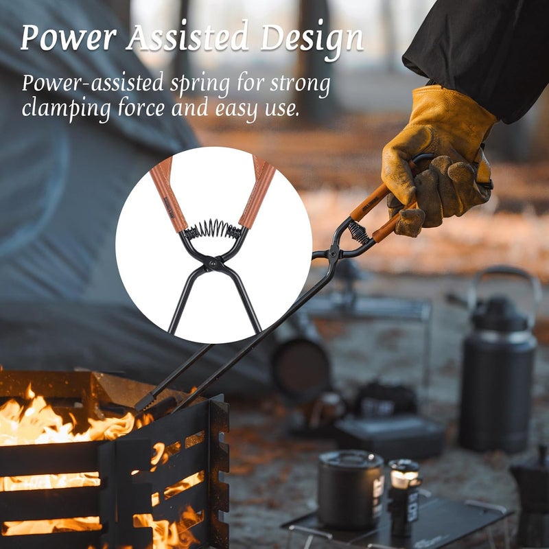 إسكدنيا Fireplace Tongs Log Claw Tongs with Faux Leather Handle Cover Log Grabber Clamp Tool for Indoor  Outdoor Camping Campfire Fireplace Fire Pit(Black) - Image 4