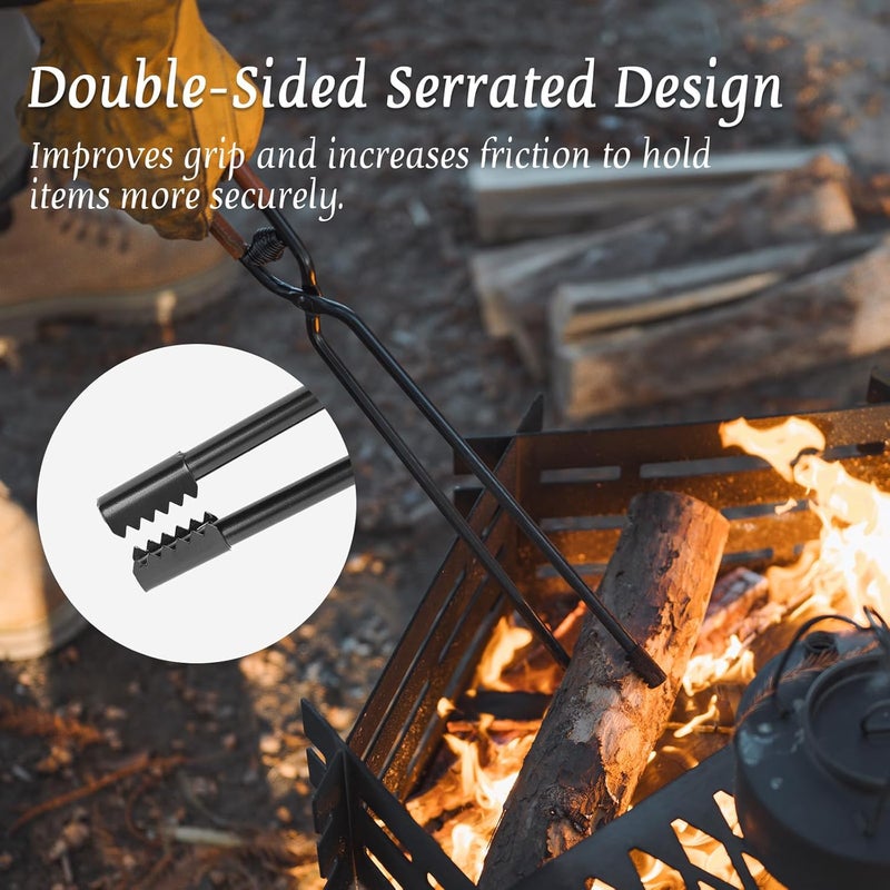 إسكدنيا Fireplace Tongs Log Claw Tongs with Faux Leather Handle Cover Log Grabber Clamp Tool for Indoor  Outdoor Camping Campfire Fireplace Fire Pit(Black) - Image 5