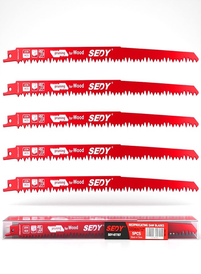 SEDY 12-Inch Wood Pruning Reciprocating Saw Blades, 5TPI Saw Blades for Tree Trimming, Wood Cutting (5 Pack/5TPI) - Image 1