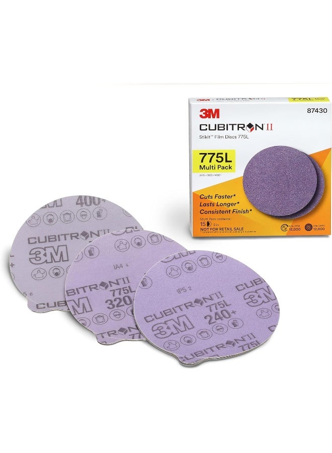 Cubitron 3M Cubitron II Stikit Disc 775L, Multi Pack, 5 in x NH, 240+, 320+, 400+ Coating  - Image 1