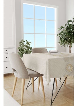 Cango Home Beige Cream Ramadan Themed Motif Patterned Digital Printed Tablecloth CGH1289-MS  - Image 1
