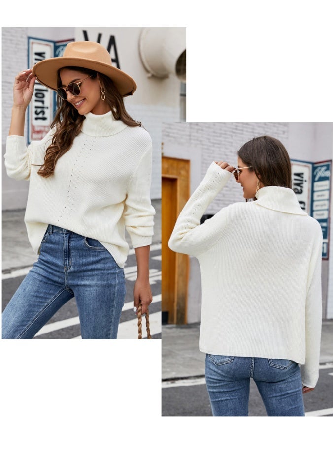 NIBEMINENT Women's Autumn Winter Knitted Pullover Sweater Lady High Collar Sweater Solid Color Warm Jumper Top Soft Knitted Sweater - Image 2