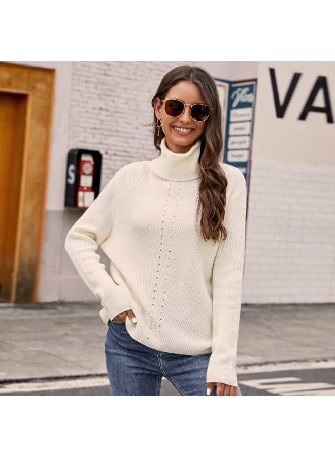 NIBEMINENT Women's Autumn Winter Knitted Pullover Sweater Lady High Collar Sweater Solid Color Warm Jumper Top Soft Knitted Sweater - Image 1