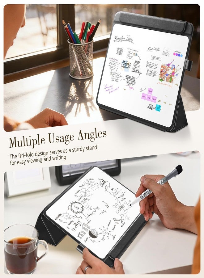 CoBak Glass Portable White Board Desktop Easel 12x9 inch (A4) - Book Folio Tri-fold Design Clean Glass Dry Erase Board with 3 Markers, Anti-Ghosting Suface for Office, Business and School (Black) - Image 4