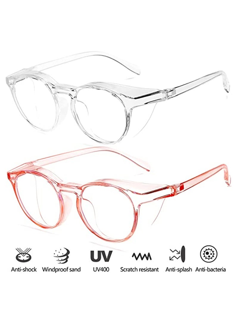 Generic 2 Pairs of Safety Goggles - Anti Fog, Scratch Resistant Clear Safety Glasses with Blue Light Blocking for Men & Women (Pink + White) - Perfect for Work & Outdoor Activities  - Image 2