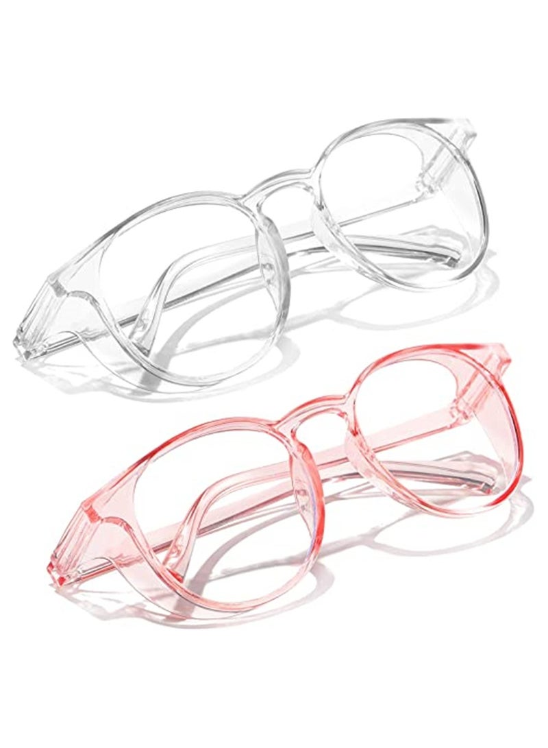 Generic 2 Pairs of Safety Goggles - Anti Fog, Scratch Resistant Clear Safety Glasses with Blue Light Blocking for Men & Women (Pink + White) - Perfect for Work & Outdoor Activities  - Image 1