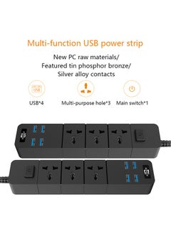 POWER Power Strips Extension Cord 3 Outlets, Universal Plug Adapter with 4 USB Ports Surge Protector, Charging Socket with 2M Bold Extension Cord for Kitchen Office Home Computer Laptop Mobile Tablets  - Image 2
