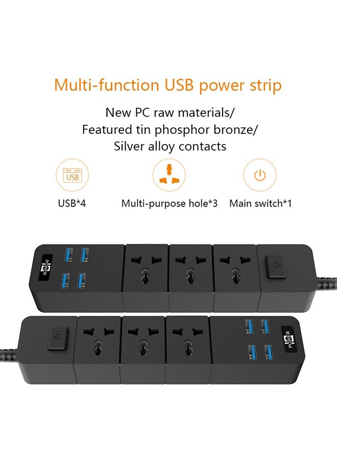 POWER Power Strips Extension Cord 3 Outlets, Universal Plug Adapter with 4 USB Ports Surge Protector, Charging Socket with 2M Bold Extension Cord for Kitchen Office Home Computer Laptop Mobile Tablets  - Image 2
