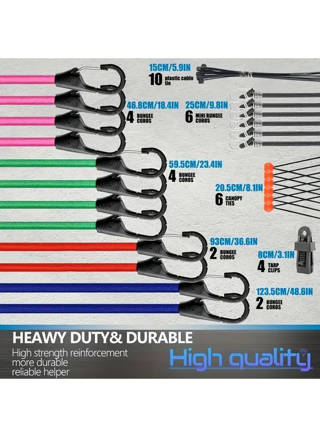 38PCS Elastic Rope Set with Durable Hooks Multiple Sizes Strong Material Spring Lock Clips - Image 3
