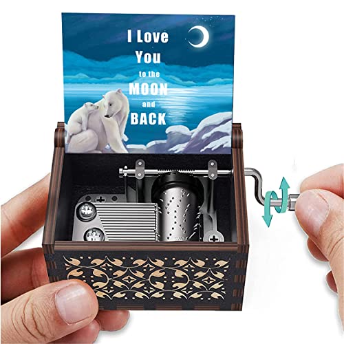 Muzero I Love You to the Moon and Back Music Box Christmas Gift for Daughter Son Mom Dad, Birthday Anniversary for Grandma Granddaughter Hand Crank Musical Box - Image 4