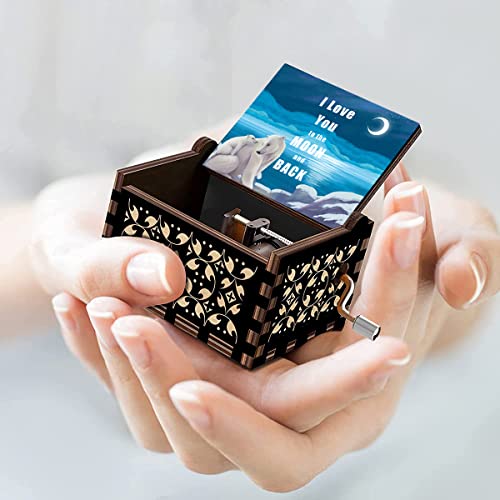 Muzero I Love You to the Moon and Back Music Box Christmas Gift for Daughter Son Mom Dad, Birthday Anniversary for Grandma Granddaughter Hand Crank Musical Box - Image 3