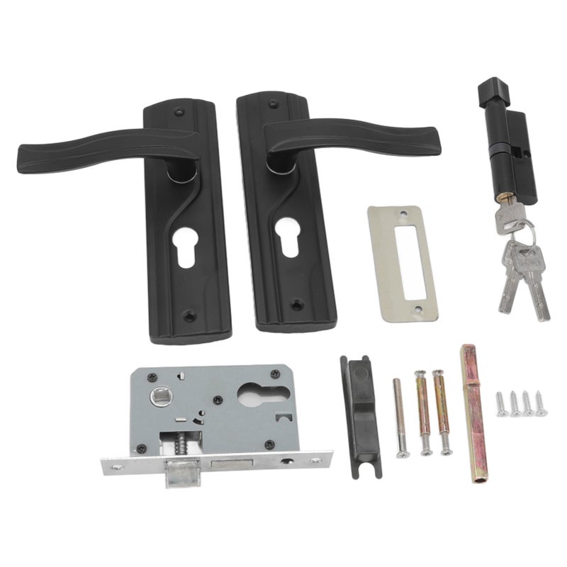 Door Handle Lock Manganese Steel Silent Bearing Universal Door Lever Lock Set with Keys for Home Bedroom Black - Image 1