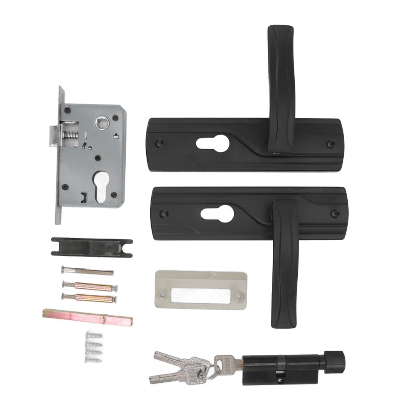 Door Handle Lock Manganese Steel Silent Bearing Universal Door Lever Lock Set with Keys for Home Bedroom Black - Image 3