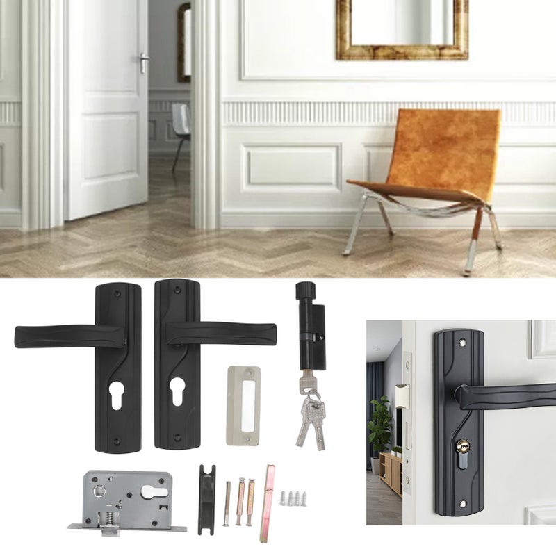 Door Handle Lock Manganese Steel Silent Bearing Universal Door Lever Lock Set with Keys for Home Bedroom Black - Image 4